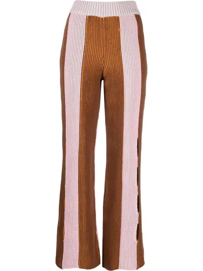 Andersson Bell Kaia Colour-block Ribbed Trousers In Orange