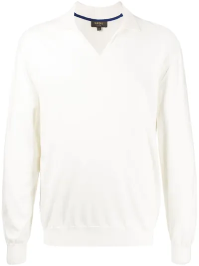 N•peal Polo-collar Knit Jumper In White