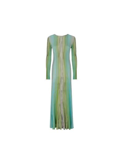 Missoni Stripe Long Sleeve Knit Midi Dress In Green