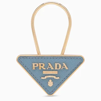 Prada Light Blue Logo Triangle Key Case