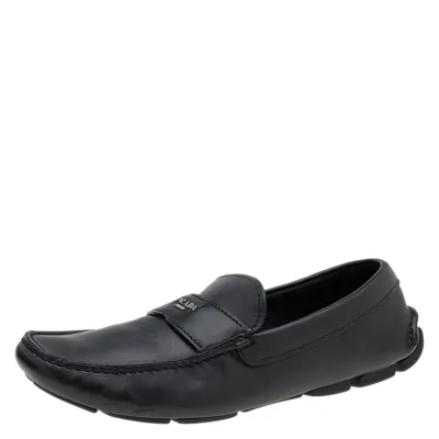 Pre-owned Prada Black Leather Slip On Loafers Size 42