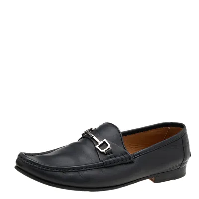 Pre-owned Gucci Black Leather Horsebit Slip On Loafers Size 42.5