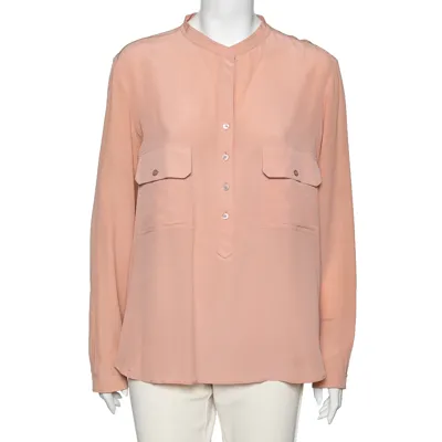 Pre-owned Stella Mccartney Peach Silk Pocket Detail Blouse L In Pink