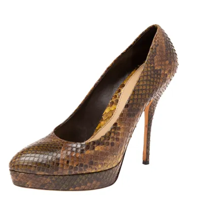 Pre-owned Gucci Tri-color Python Leather Platform Pumps Size 38 In Green