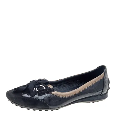 Pre-owned Tod's Black Patent Leather And Suede Lace Up Loafers Size 36