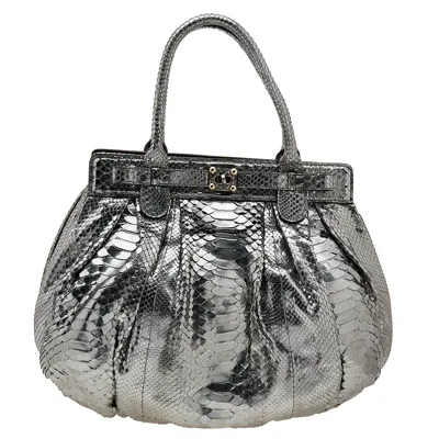 Pre-owned Zagliani Metallic Silver Python Puffy Hobo