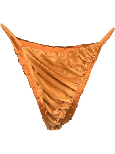 Isa Boulder Satin-finish Ruched Swim Briefs In Orange