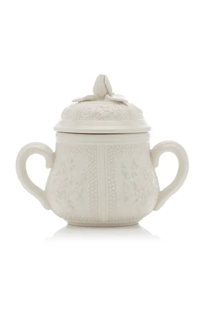 Moda Domus Relief And Doot Earthenware Sugar Pot In White