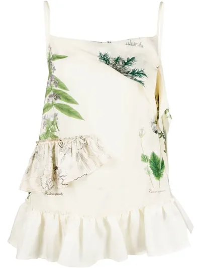 Semicouture Leaf-print Silk Top In White