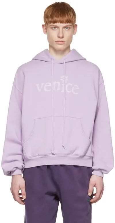 Erl Venice Printed Cotton-blend Jersey Hoodie In Violet