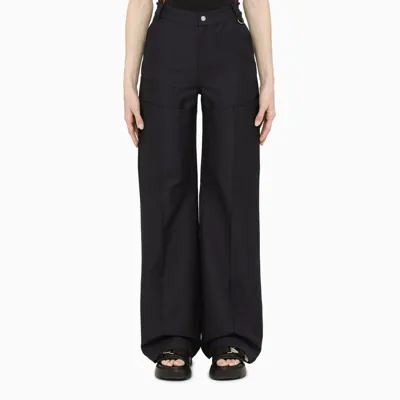 Marine Serre Dark Blue Wool Blend Flared Trousers