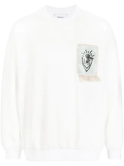 Ports V Patch-detail Crew Neck Sweatshirt In White