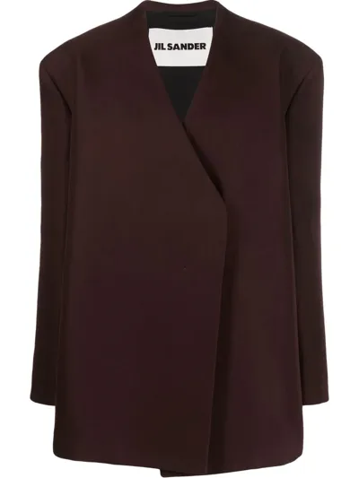 Jil Sander Oversized Cotton Blazer Jacket In Brown