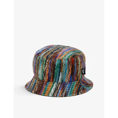 Stussy Logo-embroidered All-over Print Knitted Bucket Hat In Brown