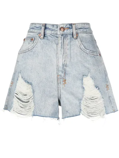 Ksubi High-waisted Distressed Denim Shorts In Blue