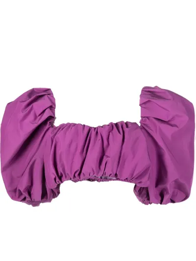 Msgm Ruched Puff-sleeve Crop Blouse In Purple