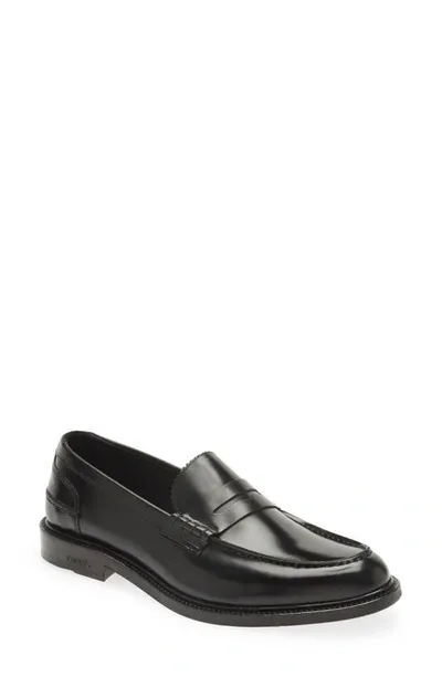 Vinny's Townee Leather Penny Loafers In Black Leather