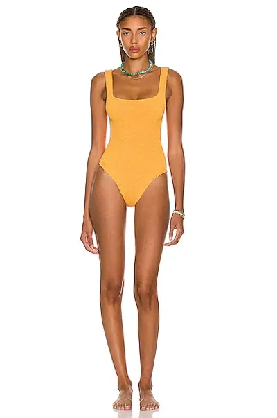 Hunza G + Net Sustain Open-back Seersucker Swimsuit In Mango Sorbet