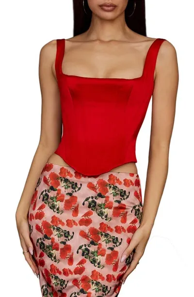 House Of Cb Rafa Satin Longline Corset Top In Red