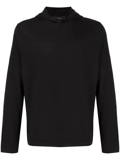 Vince Fine-knit Hoodie In Black