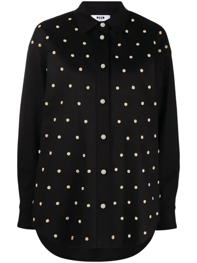 Msgm Bead-embroidered Long-sleeve Shirt In Black