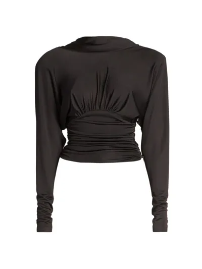 Saint Laurent Gathered Long-sleeve Blouse In Noir