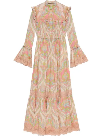 Gucci Ruffled Long Dress Pink And Light Blue