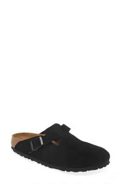 Birkenstock 'boston' Soft Footbed Suede Clog (women) In Black