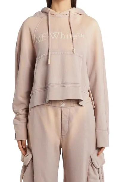 Off-white Laundry Crop Split Cotton Hoodie In Beige