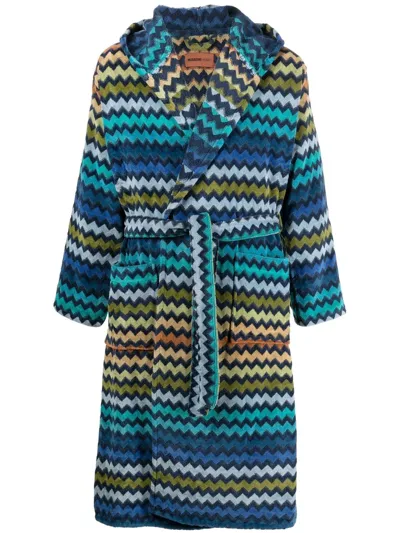 Missoni Zigzag-pattern Bath Robe In Green