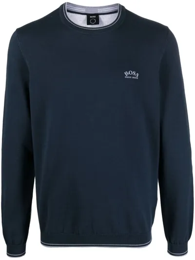 Hugo Boss Fragrances Logo-print Knitted Jumper In Blue