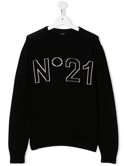 N°21 Teen Logo-print Long-sleeve Jumper In Black