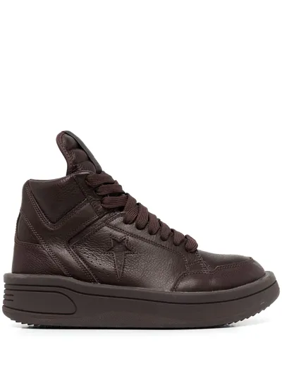 Rick Owens Drkshdw Converse X Darkshdw Man's Brown Leather High Top Turboxpn Sneakers