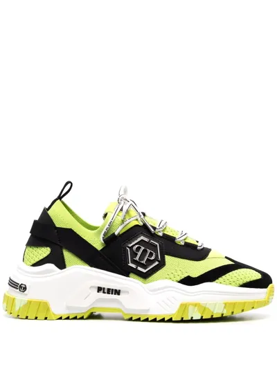 Philipp Plein Predator Panelled Leather Sneakers In Yellow