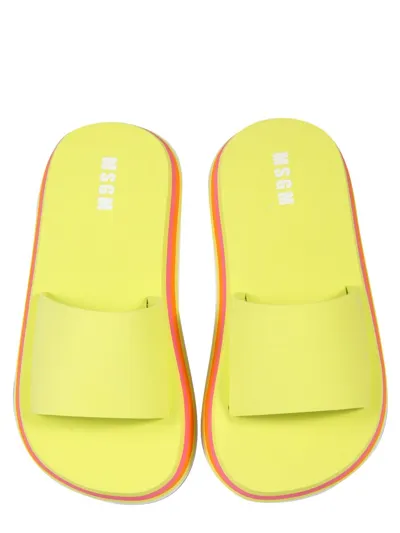 Msgm Chunky Flat Slides In Yellow