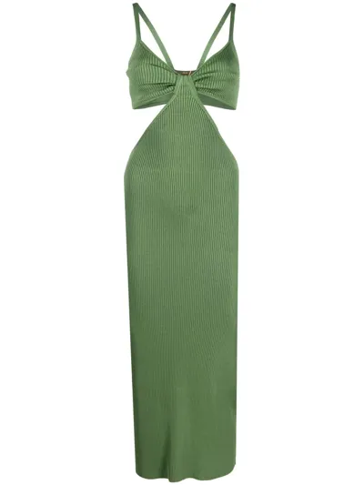 Cult Gaia Serita Cutout Ribbed-knit Midi Dress In Green