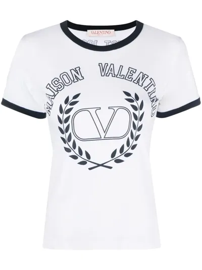 Valentino White And Navy Blue T-shirt In White/navy