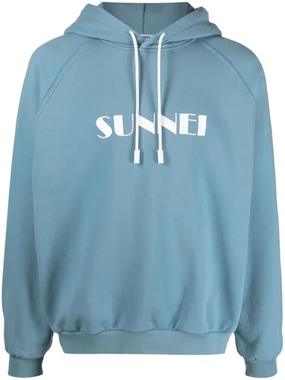 Sunnei Cotton Logo-print Hoodie In Blue