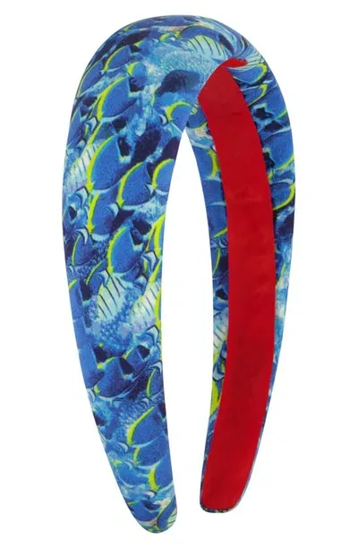 Bien Abye School Of Fish Silk Headband In Blue