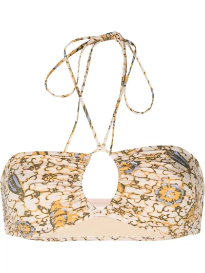 Ulla Johnson Formentara Citrus-print Bikini Top In Orange