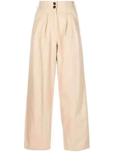 By Malene Birger High-waisted Organic-cotton Trousers In Neutrals