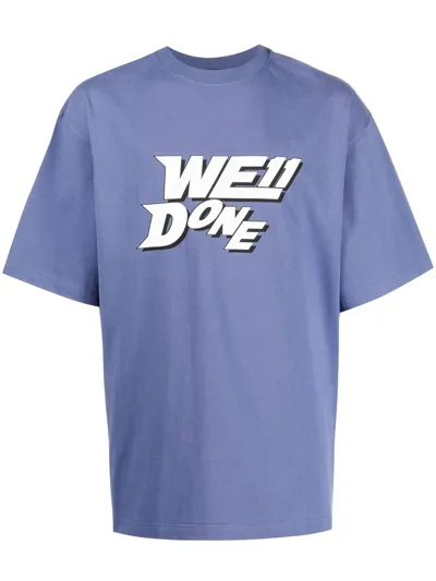 We11 Done Logo-print Cotton T-shirt In Blue