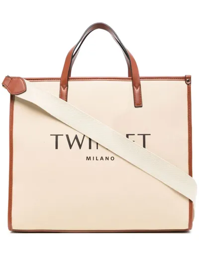 Twinset Logo-print Tote Bag In Brown