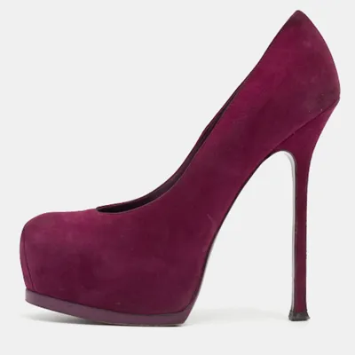 Pre-owned Saint Laurent Purple Suede Tribtoo Pumps Size 38