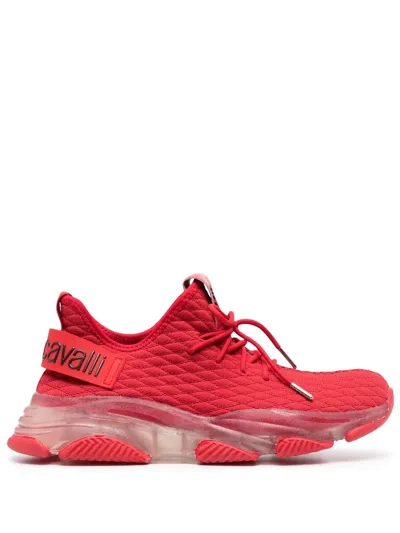 Roberto Cavalli Rc Monogram Quilted Sneakers In Red