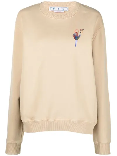 Off-white Draining Man Logo-embroidered Cotton Sweatshirt In Neutrals