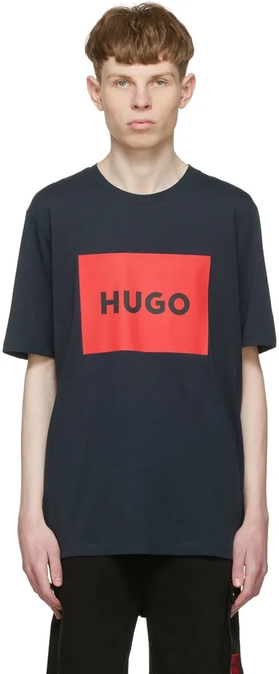 Hugo Dulive Logo-print Cotton T-shirt In Dark Blue