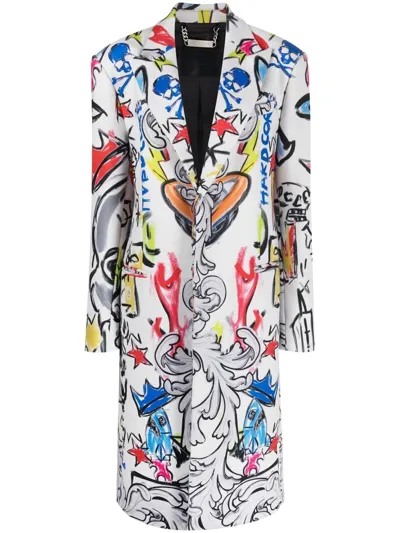 Philipp Plein Agnelli Graffiti-print Single-breasted Coat In Multi