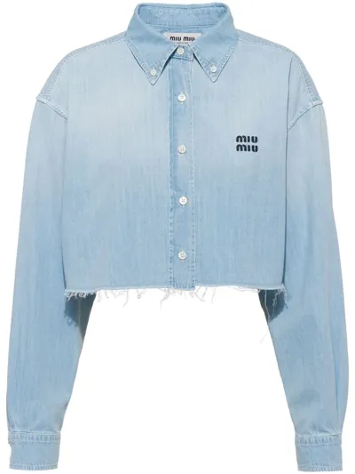 Miu Miu Chambray Denim Shirt In Azzurro