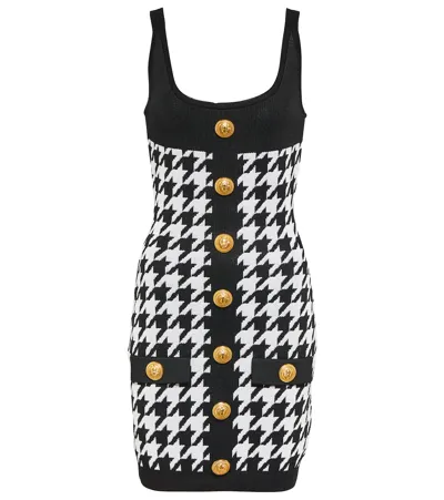 Balmain Embossed Buttons Sleeveless Short Knit Dress In Black